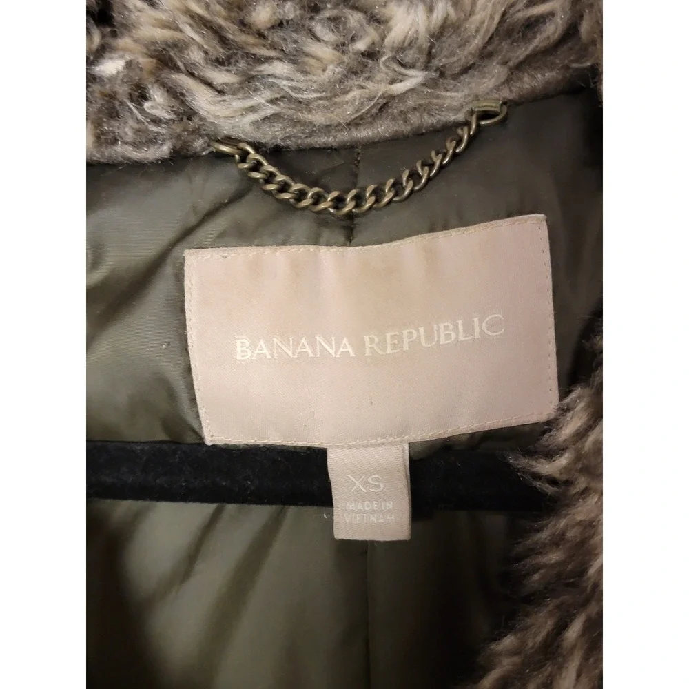 Banana Republic Faux Fur-lined Hooded Parka Coat Jacket Full Zip‎ Olive Green XS